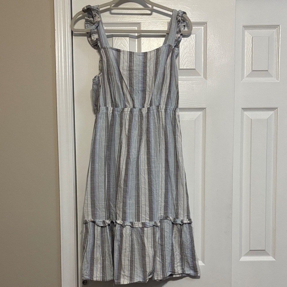Madison Grey Striped Midi Dress in Blue and White